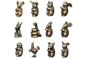 12Pcs Chinese Zodiac Figurines, Brass Animal Door Hinge Magnet Topper, Traditional Chinese Cultural Asian Home & Office Decor