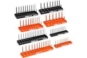 ARTIPOLY 8PCS Socket Organizer Tray Set, Orange & Black Socket Holders, Store 176 Standard & Deep Sockets, SAE and Metric, 1/4", 3/8", and 1/2" Drive Socket Organizers for Toolboxes