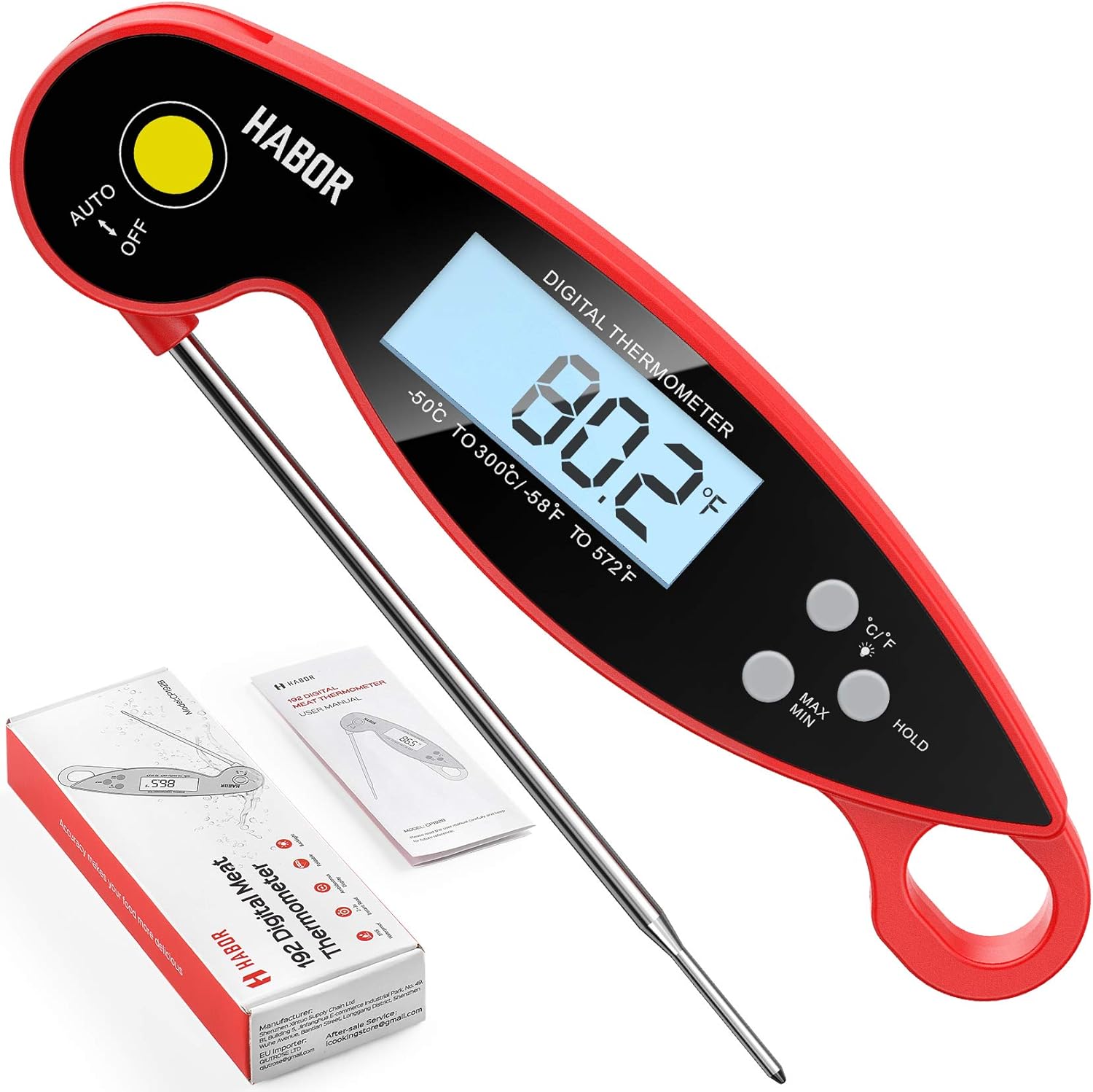 Habor Digital Meat Thermometer Upgraded Waterproof, 3s Instant Read Digital Cooking Thermometer, Kitchen Food Thermometer with Backlight & Ambidextrous Display for Candy Turkey BBQ Milk Water: Kitchen & Dining