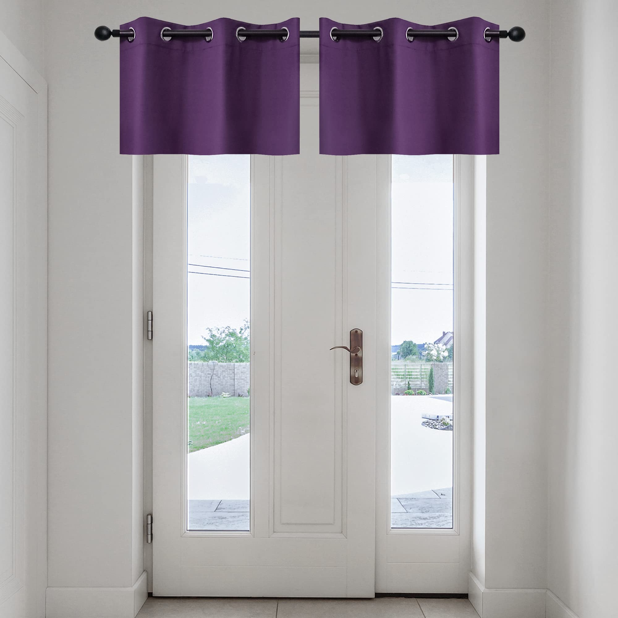 YGO Purple Blackout Valance for Small Window - Grommet Top Window Treatment Blackout Panels Drapes for Bedroom (2 Pcs W 29 x L 18)