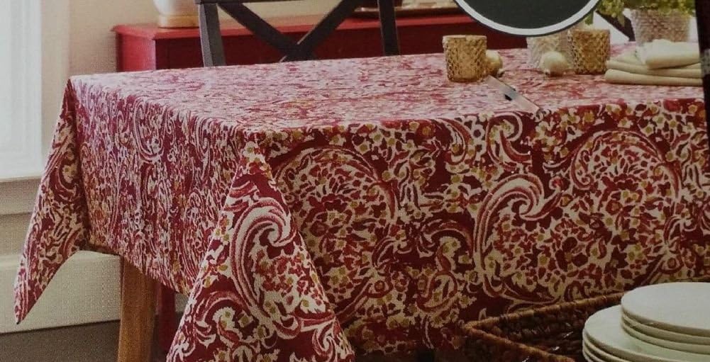 Threshold Red & Gold Paisley Swirl Tablecloth Holiday