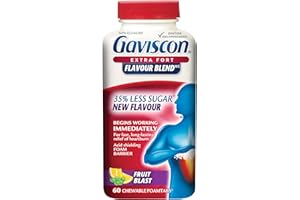 Gaviscon Extra Strength Flavour Burst Tablets - 60 Count - Chewable Foaming Antacid Tablets for Day and Night Heartburn Relie