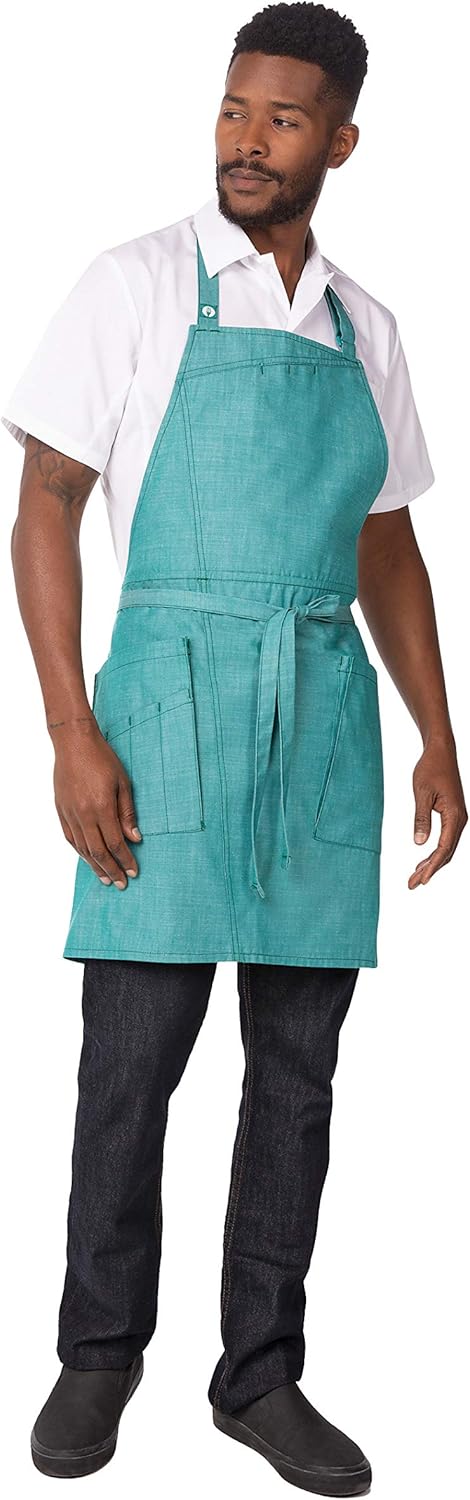 Chef Works Men's Medford Bib Apron, Jade, 31"L x 38"W: Clothing