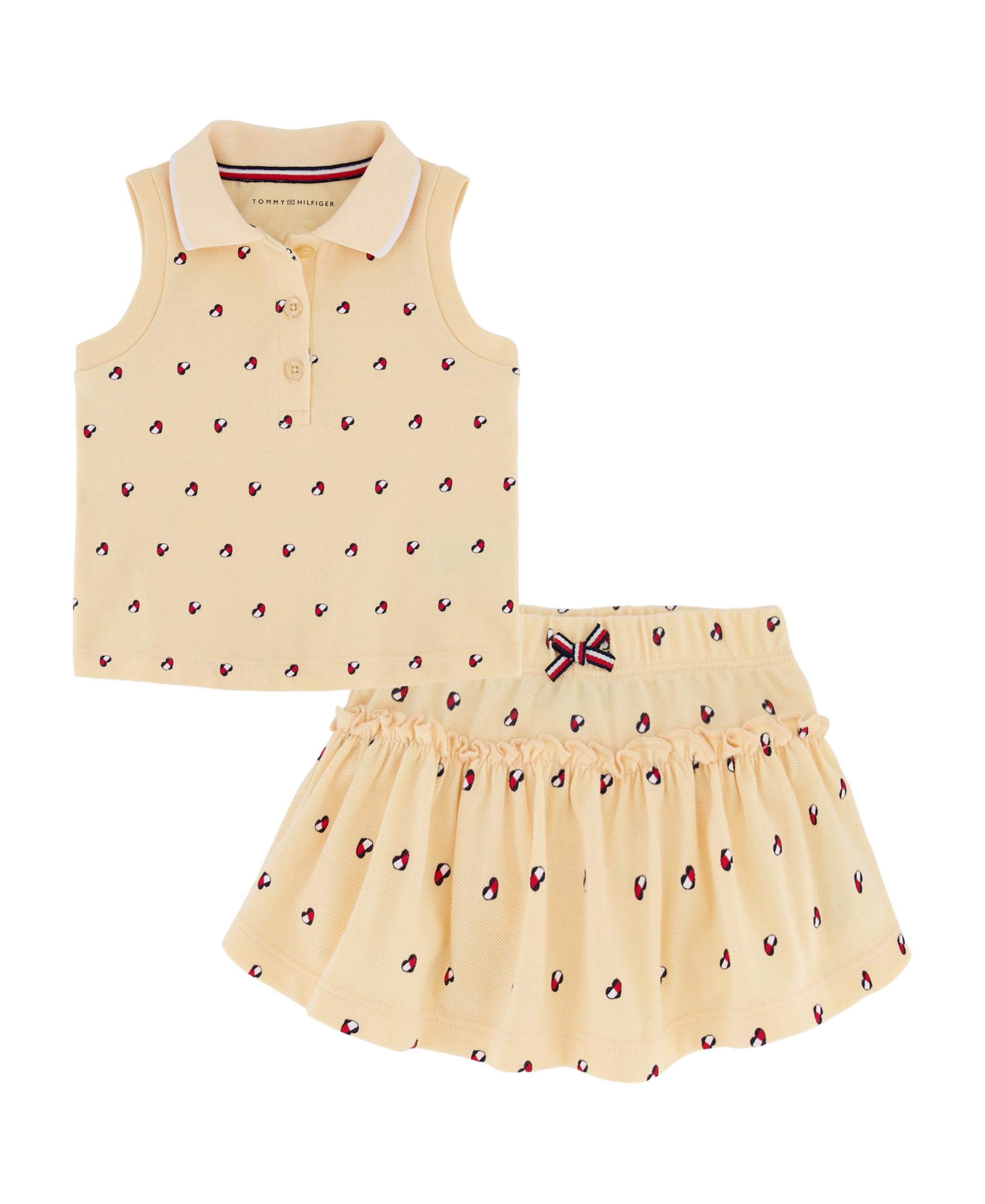 Tommy Hilfiger Girl’s 2-Piece Sleeveless Top and Skort Set, Yellow Heart Flag, 6
