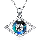 PEIMKO Evil Eye Pendant Necklace 925 Sterling Silver Greek Protection Jewelry for Women