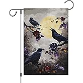 Louise Maelys Halloween Crow Garden Flag 12x18 Double Sided, Burlap Small Welcome Boo Halloween Floral House Flags Seasonal Holiday Outdoor Outside Decor (ONLY FLAG)