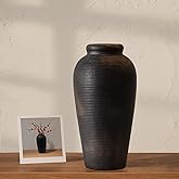 15 Inch Terracotta Decorative Vase with Blackened Bronze Finish Handmade Boho Farmhouse Pottery Vase for Entryway, Floor Accent or Living Room Decor