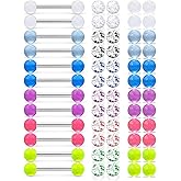 TFENY SJGF 12 Pcs 14G Glow in Dark Nipple Rings and 48 pcs Replacement Balls Stainless Steel 316L Straight Tongue Ring Barbells Acrylic Nipple Piercing Jewelry Set for Women Men 16mm Bar