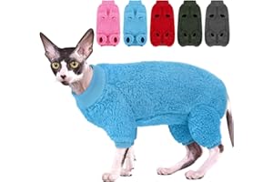 SUNFURA Sphynx Hairless Cat Sweater, Full Body Warm Fleece Sweaters with Sleeves for Cats, Soft Turtleneck Cat Clothes, Cozy Pullover Pajamas for Hairless Cats Devon, Donskoy & Small Dogs, Blue XL