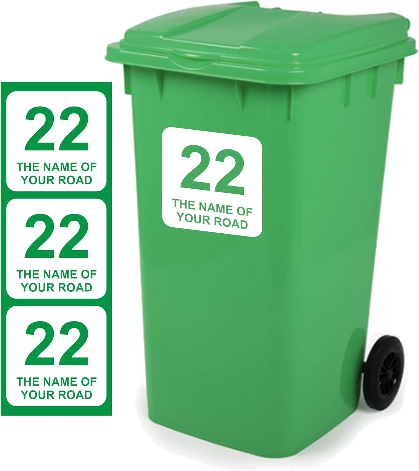 Mülltonnen-Aufkleber D1, personalisierbar mit Adresse, 18 x 18 cm, 3 Stück