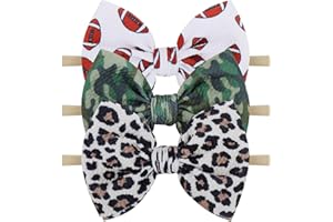 YanJie 4.5'' Baby Girls Nylon Headbands Newborn Bows Handmade Hair Bows Hairbands Leopard Football Camo Printed Hair Accessories for Newborn Infant Toddlers Kids 3Pcs