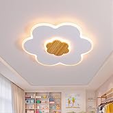 TRUWELLA LED Ceiling Light Fixture 15.7in Dimmable Flower Shape Wooden Nursery Light with Remote for Kids Room, Bedroom, Living Room