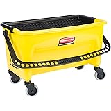 Rubbermaid Commercial Mop Bucket, Press Wring Mop Bucket for Microfiber Flat Mops, Mop Bucket with Wringer On Wheels,18" Yell