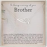 RareLove Memorial Gifts for Loss of Brother,925 Sterling Silver Angel Wing Heart Pendant Necklace,In Loving Memory of Brother Bereavement Gifts,Condolence Gift