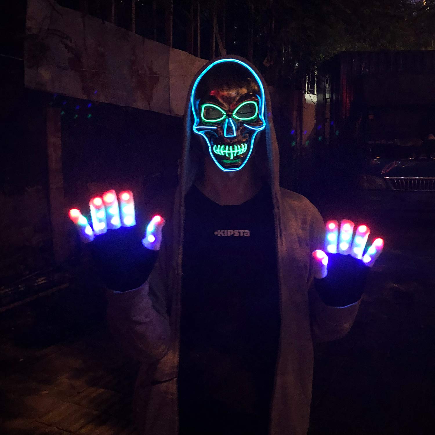 LED Halloween Mask,Scary mask with LED Light,Cosplay Glowing mask for Halloween Festival Party Gold