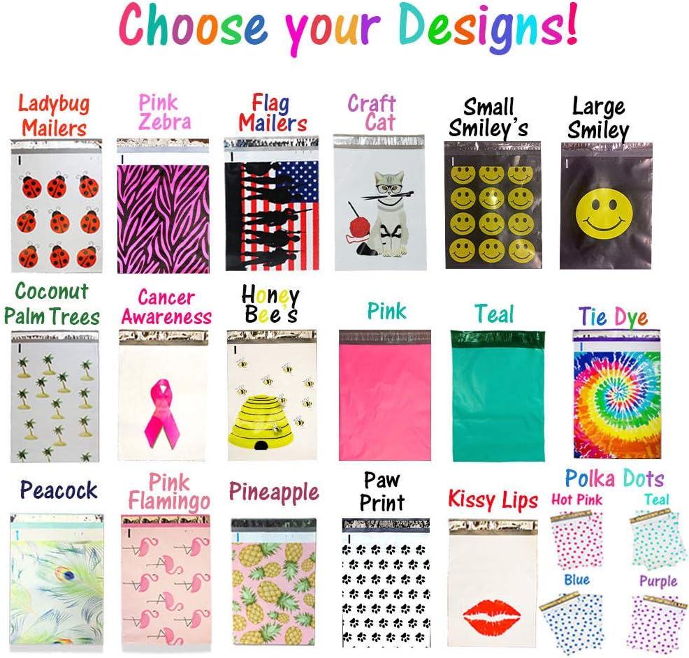 10x13 Poly Mailers Designer Fun Self Adhesive Shipping Bags 20 Assorted (Craft Cat) njKE28