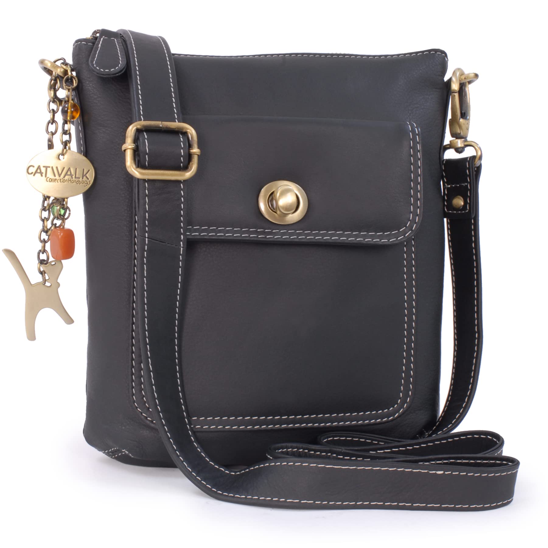 Catwalk Collection Handbags - Small Leather Cross Body Bag For Women - Adjustable Detachable Shoulder Strap - Laura - Black