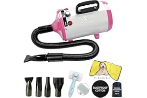 GOLADA High Velocity Dog Blow Dryer for Pet Grooming, Dog Hair Dryer & Blower Grooming Dryer for Dogs,Dog Dryer with 4 Nozzle.(White Pink)