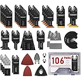Adust 106 Pack Oscillating Saw Blades with Case, Universal Multitool Blades, Oscillating Tool Blade, Curved Blade/Extra Long/Titanium/Bi-Metal for Wood/Metal/Plastic Fit Dewalt Milwaukee Ryobi