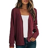 Dokotoo Womens Cardigan Wool Blend Long Sleeve Button Down Sweaters for Women Casual Hollow Out Knit Tops