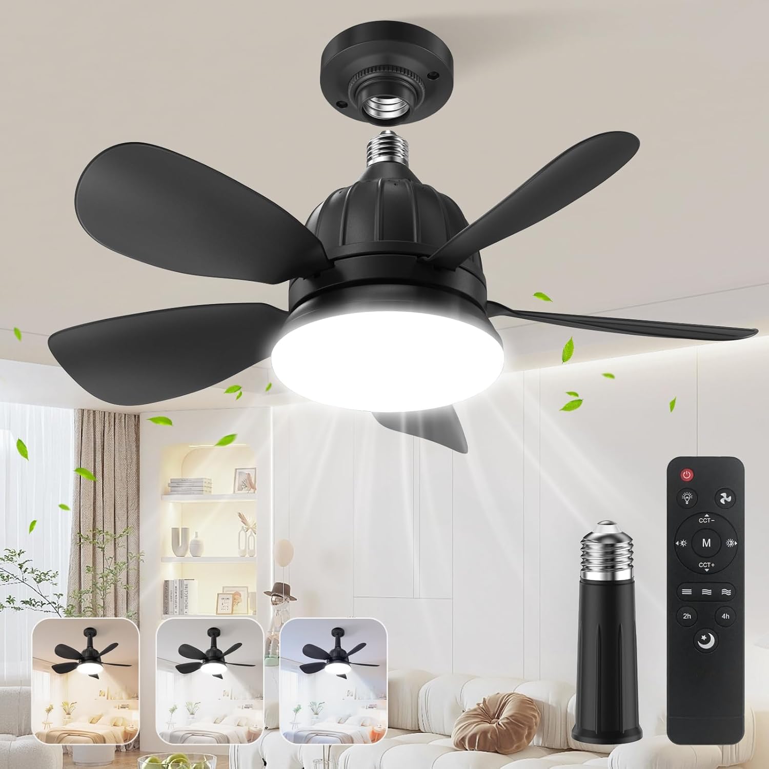 Photo 1 of OSTIVE Socket Fan Light with Remote: 18'' Small Ceiling Fans with Lights, 2000 Lumens Dimmable Led Bulb, 3 Colors 3000K-6500K, Easy Install Screw in E26 Base for Bedroom Living Room Kitchen Garage