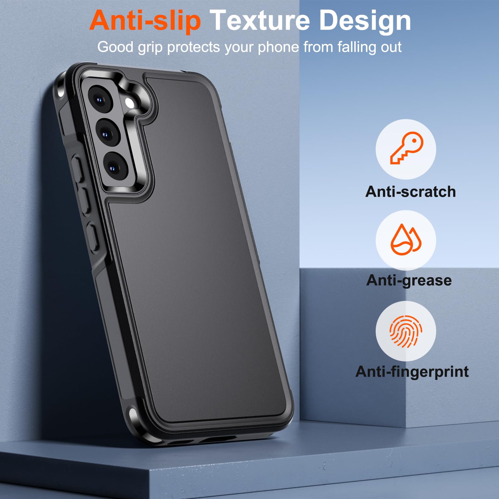 Designed for Samsung Galaxy S22 Case, [Military Drop Protection] [Dual Layer Structure Design] Heavy Duty Shockproof Non-Slip Phone Cover for Galaxy S22, Black