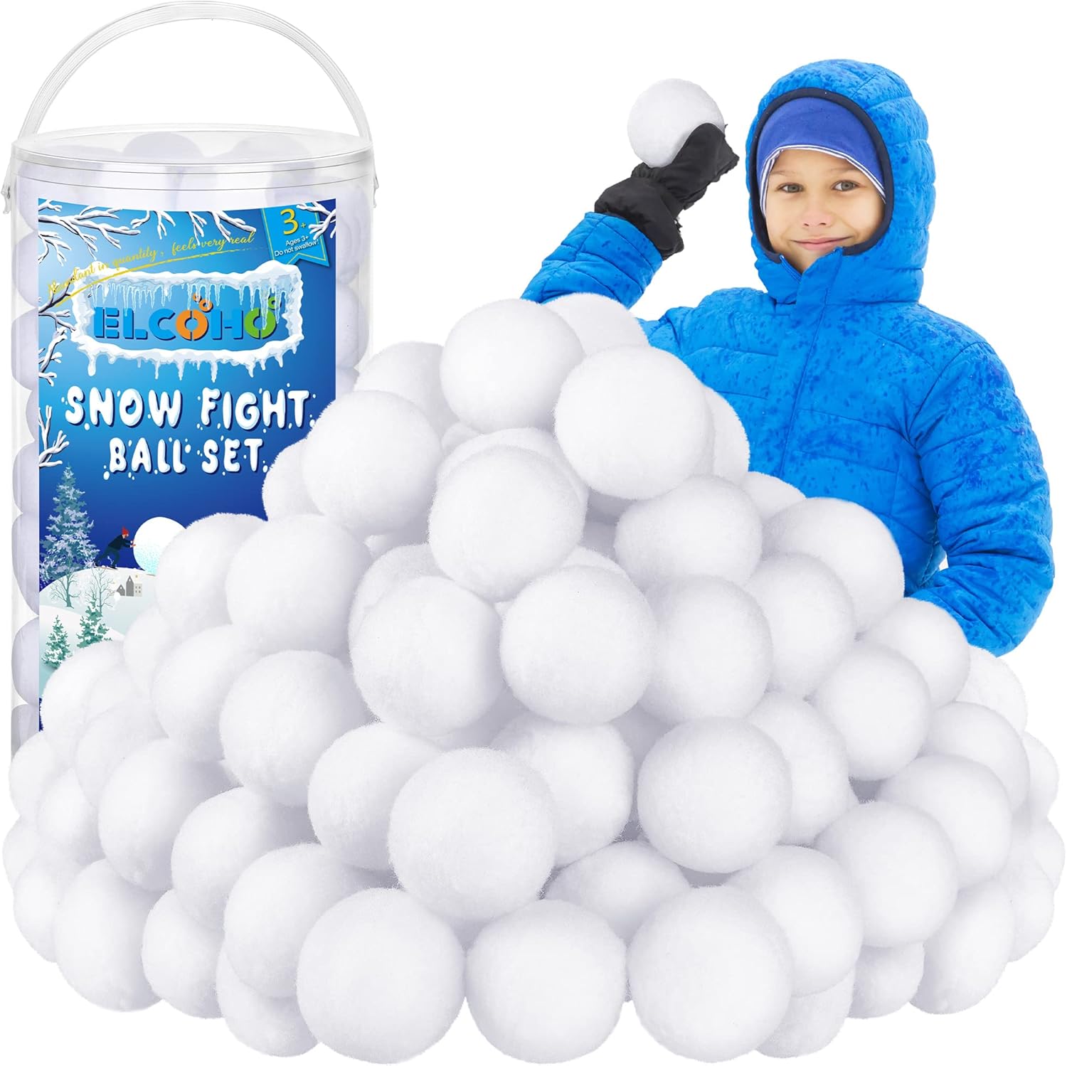 Artificial Snow - ELCOHO 60 Pieces Snow Fight Ball Indoor Artificial Snow Fight Ball 2.8 Inch Fake Winter Snow Toss Ball Set for Christmas Winter Snow Games Party Supplies