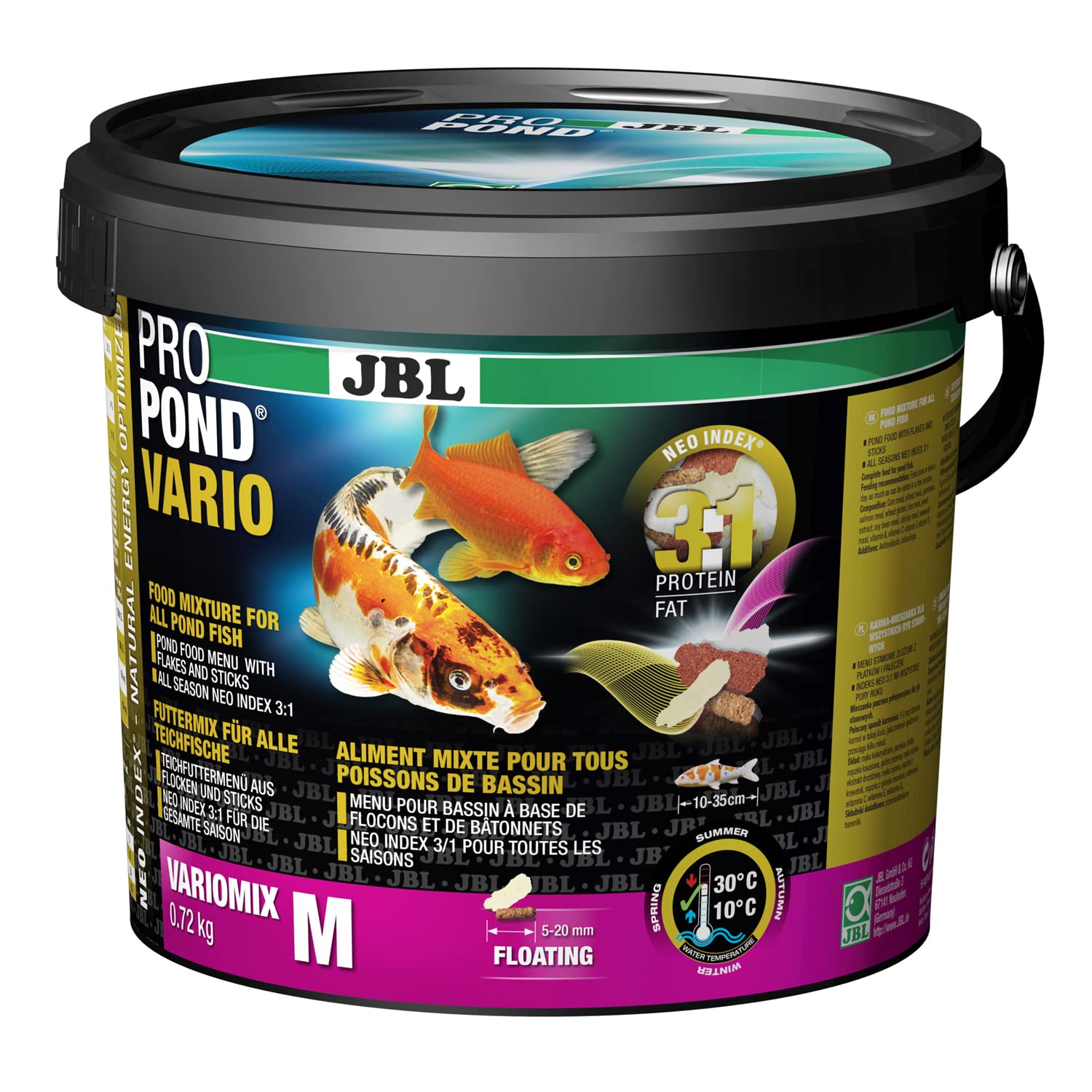 JBL food for all Pond Fish, Floating Food Mix with Flakes and Sticks, Special Food, ProPond Vario, Size M, 0.72 kg