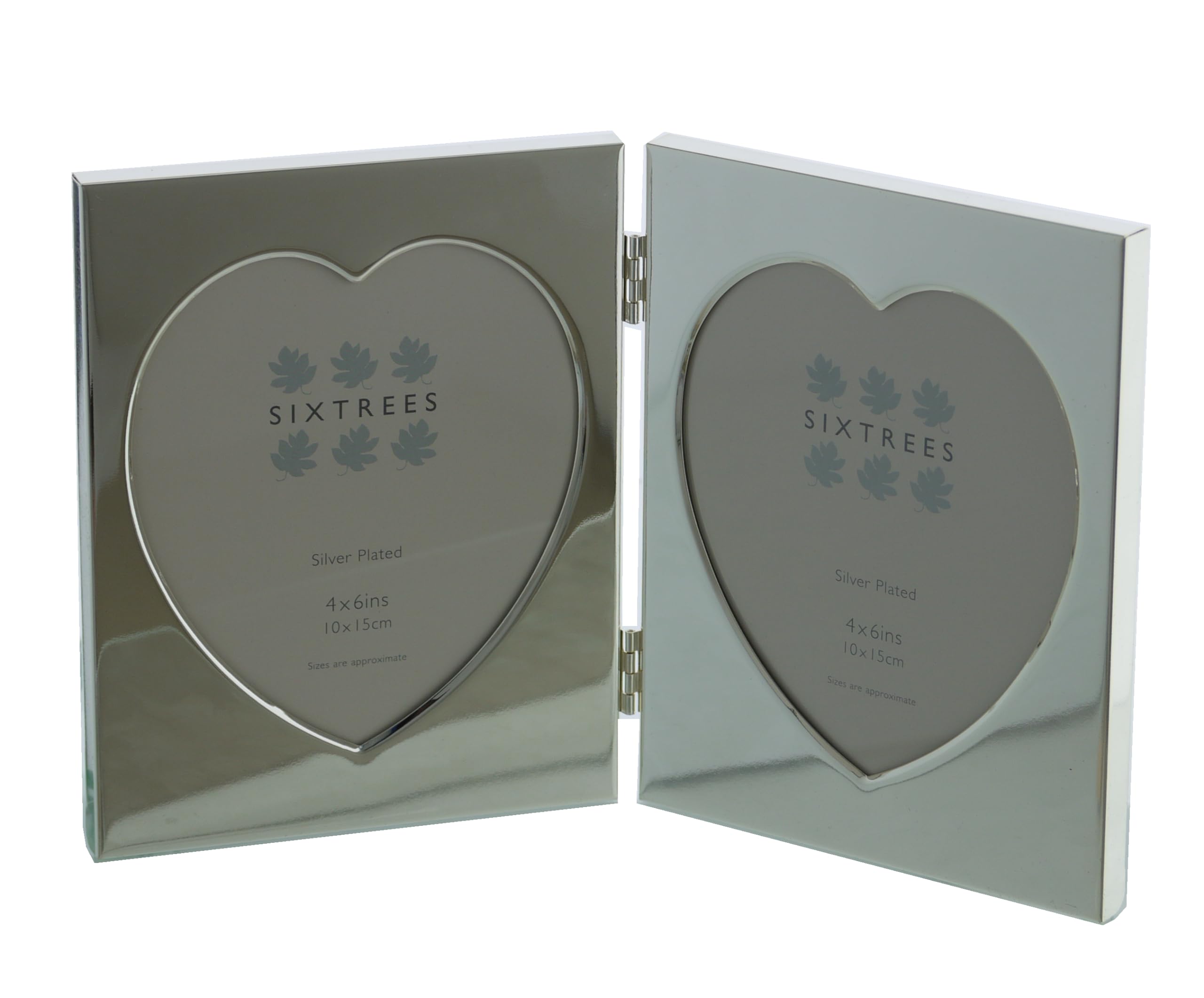 Sixtrees Romeo 2-000-46D Heart Shaped Silver plated double folding 4 x 6 inch photo frame.