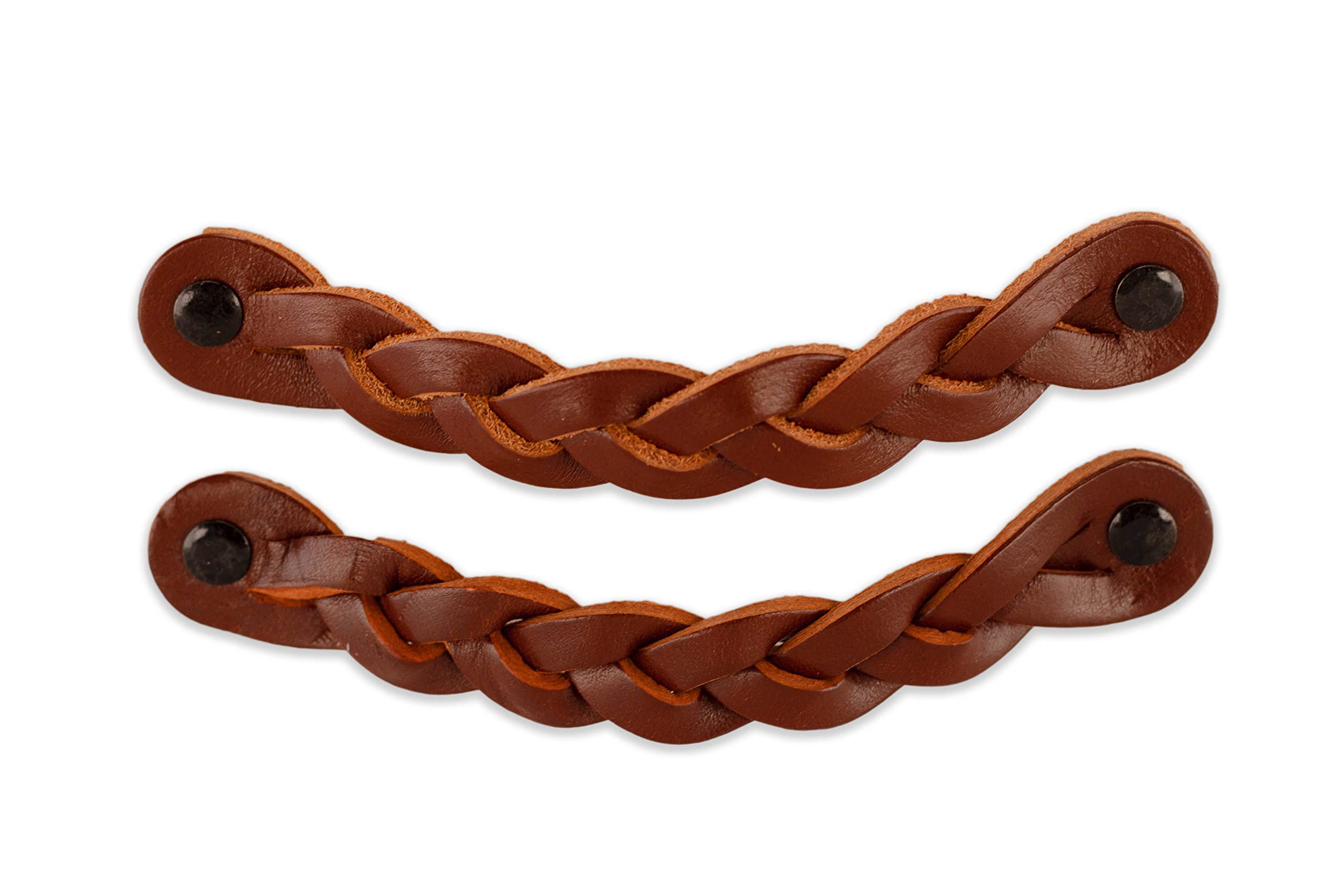 Brute Strength - Leather Handles for Furniture - Braided - Cognac - 2 pcs - 16,5 x 2,5 cm - Cabinet Handle, Door Handle for Kitchen, Bathroom, cabinets, Dresser, Wood