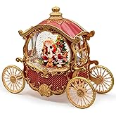 Christmas Snow Globes,Christmas Carriage Snow Globe with 8 Music & Timer, Battery Or USB Cable Powered Operated Glittering for Christmas Table Centerpiece Decoration.Gift- Santa,Christmas Tree