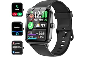 QUICAN Smart Watches for Women/Men, Smart Watch for Android Phones and iPhone Compatible, Alexa Built-in, 1.8" Fitness Watches for Women, IP68 Waterproof /Bluetooth Call, Heart Rate/Sleep Monitor, Black