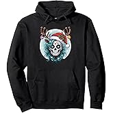 Christmas Sugar Skull Art Woman Santa Hat Festive Design Pullover Hoodie