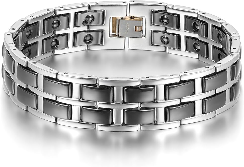 JewelryWe Schmuck Herren Armband, Edelstahl Keramik, groß schwer