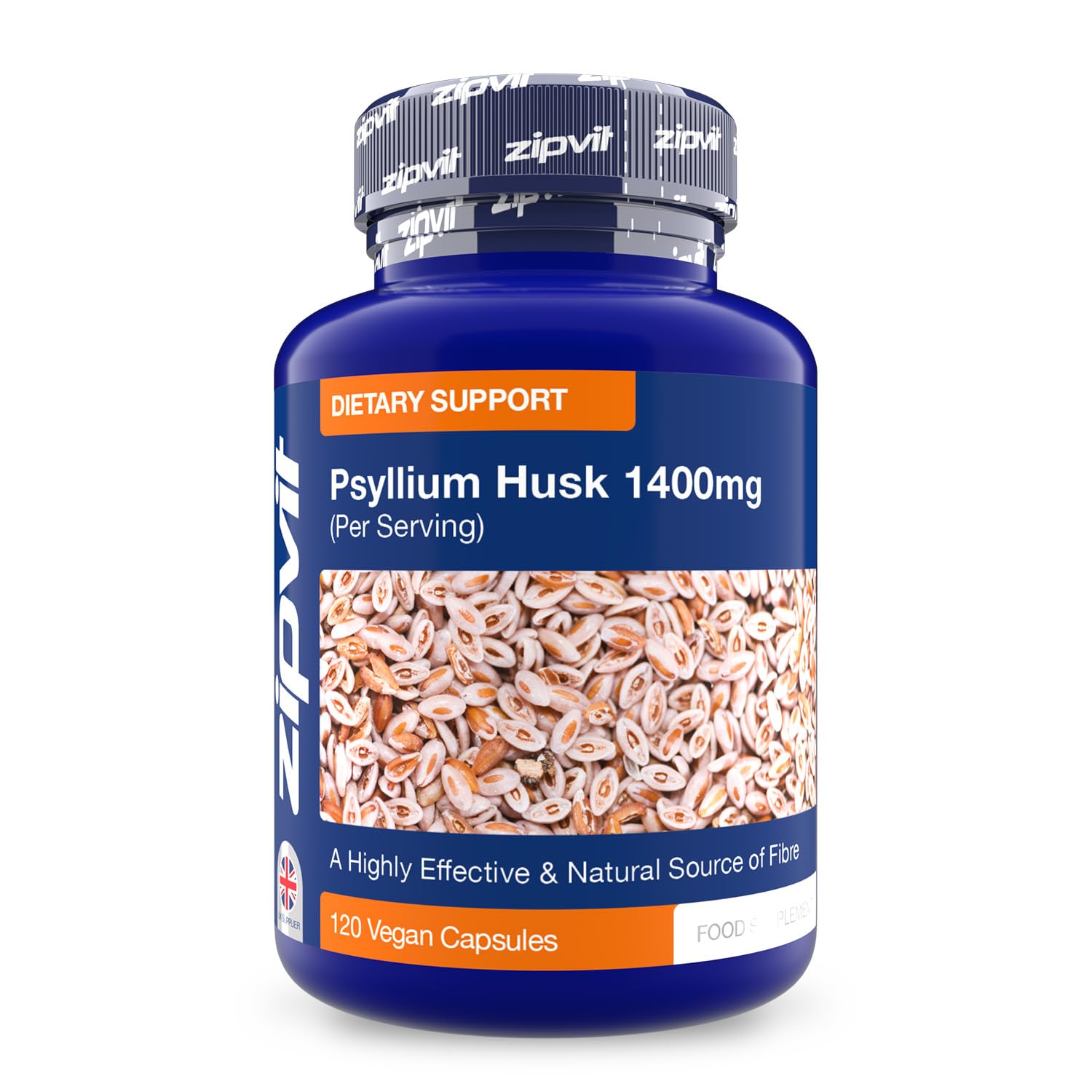Zipvit Psyllium Husk Fibre Supplement, 1400mg Psyllium Husk Powder, Up to 4200mg Per Serving, 120 Vegan Capsules