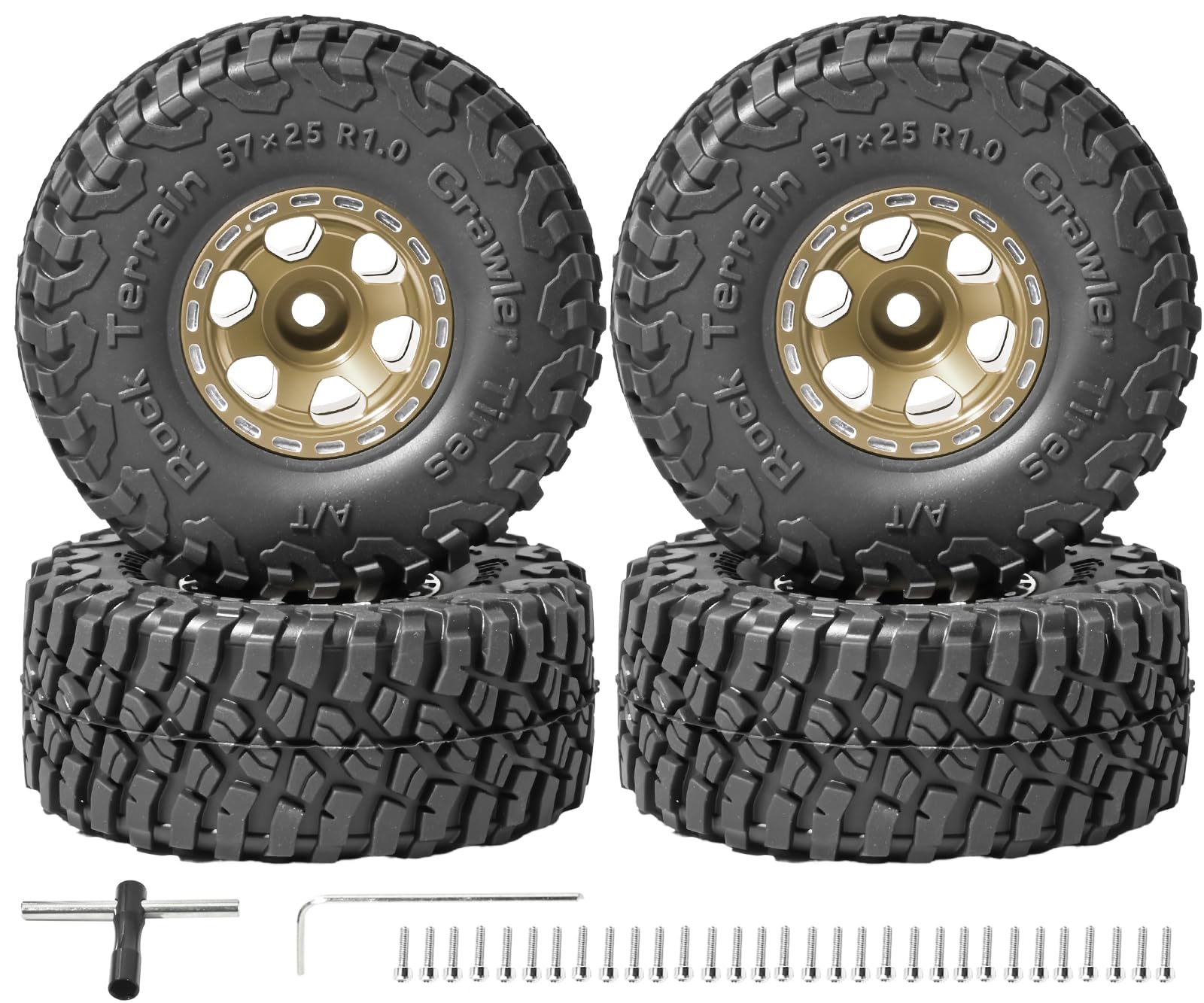 RcThjia 1.0 Beadlock Wheel Soft Tire Set RC Upgrade Part for Traxxas 1/18 TRX4M 1/24 RC Crawlers car Axial SCX24 FMS FCX24 Gladiator Bronco C10 JLU Deadbolt B17 Upgrade.(4Pcs/Set)