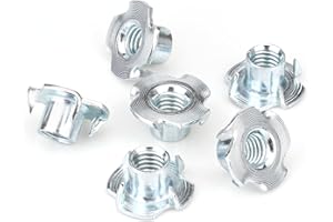 AOVCHEI 3/8"-16 T-Nuts (100 Pack), Zinc-Plated Steel Corrosion Resistant, 7/16" Barrel Length, 4-Pronged Tee Nut for Wood, Rock Climbing Holds, Cabinetry