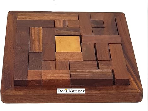 Desi Karigar Handmade Wooden Tangram Jigsaw Puzzle for Kids (Brown)