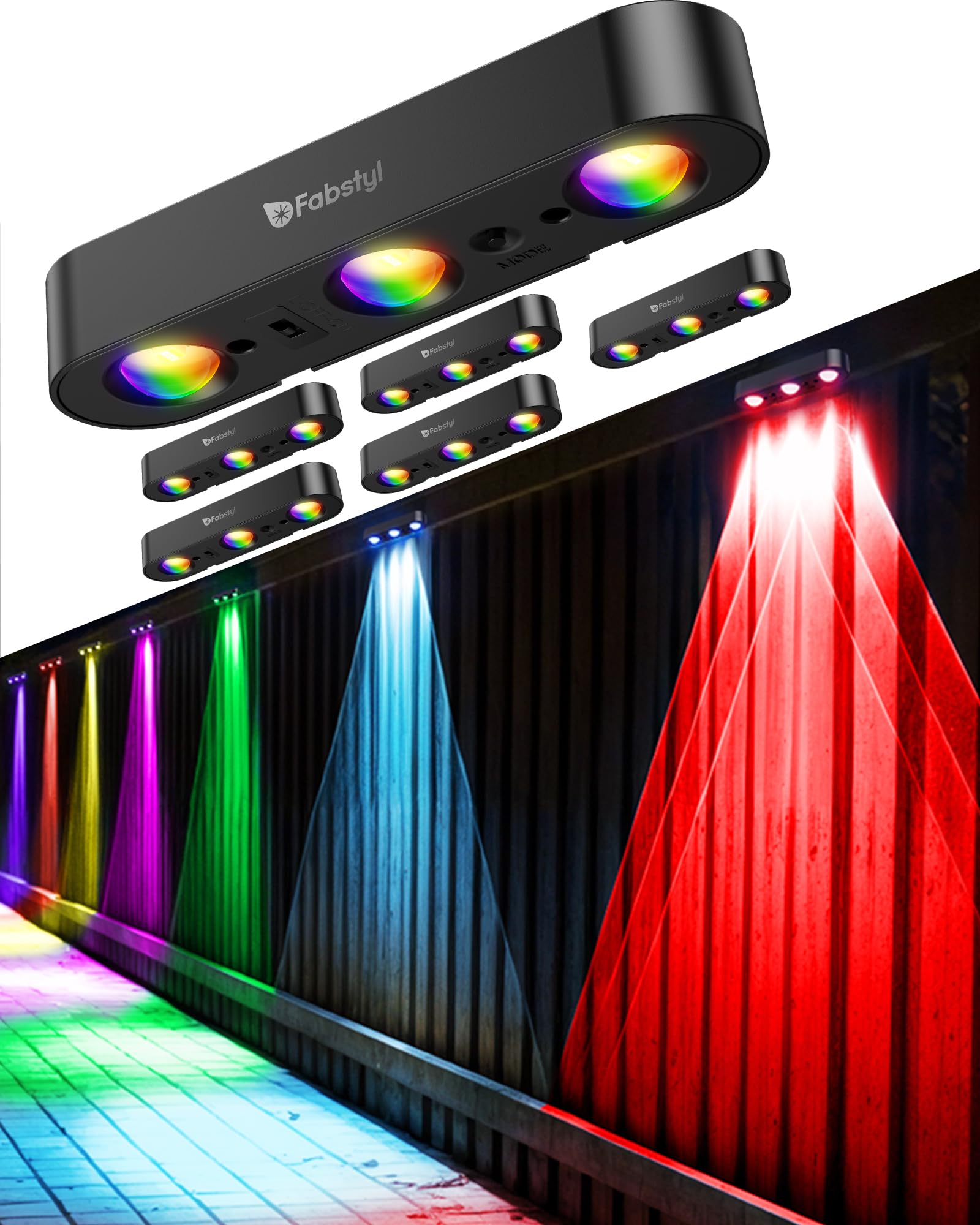 FabStyl Solar Fence Lights Outdoor Garden, 6 Packs RGB Wall Light Outdoor Solar Powered Super Bright with 10 Colour Modes & Sync Function Garden Lights for Patio, Yard, Pathway, Post Decoration