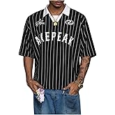 GORGLITTER Men's Cropped Shirt Jersey Letter Graphic Striped Short Sleeve Collared Y2K Boxy Streetwear Tee Top