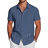 COOFANDY Men's Cuban Guayabera Shirt Short Sleeve Button Down Shirts Casual Summer Beach Linen Shirts