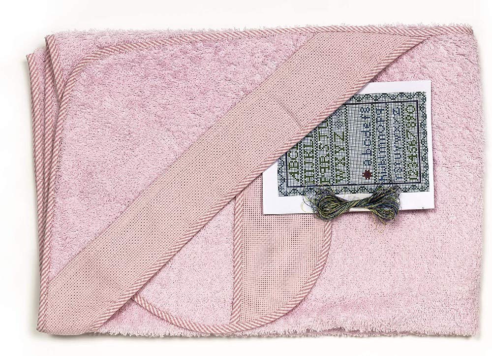 Ti TIN | Baby Bath Cape + Hood + Bib Cross Stitch 100% Cotton with Very Soft Feel | Pink | 100 x 100 cm