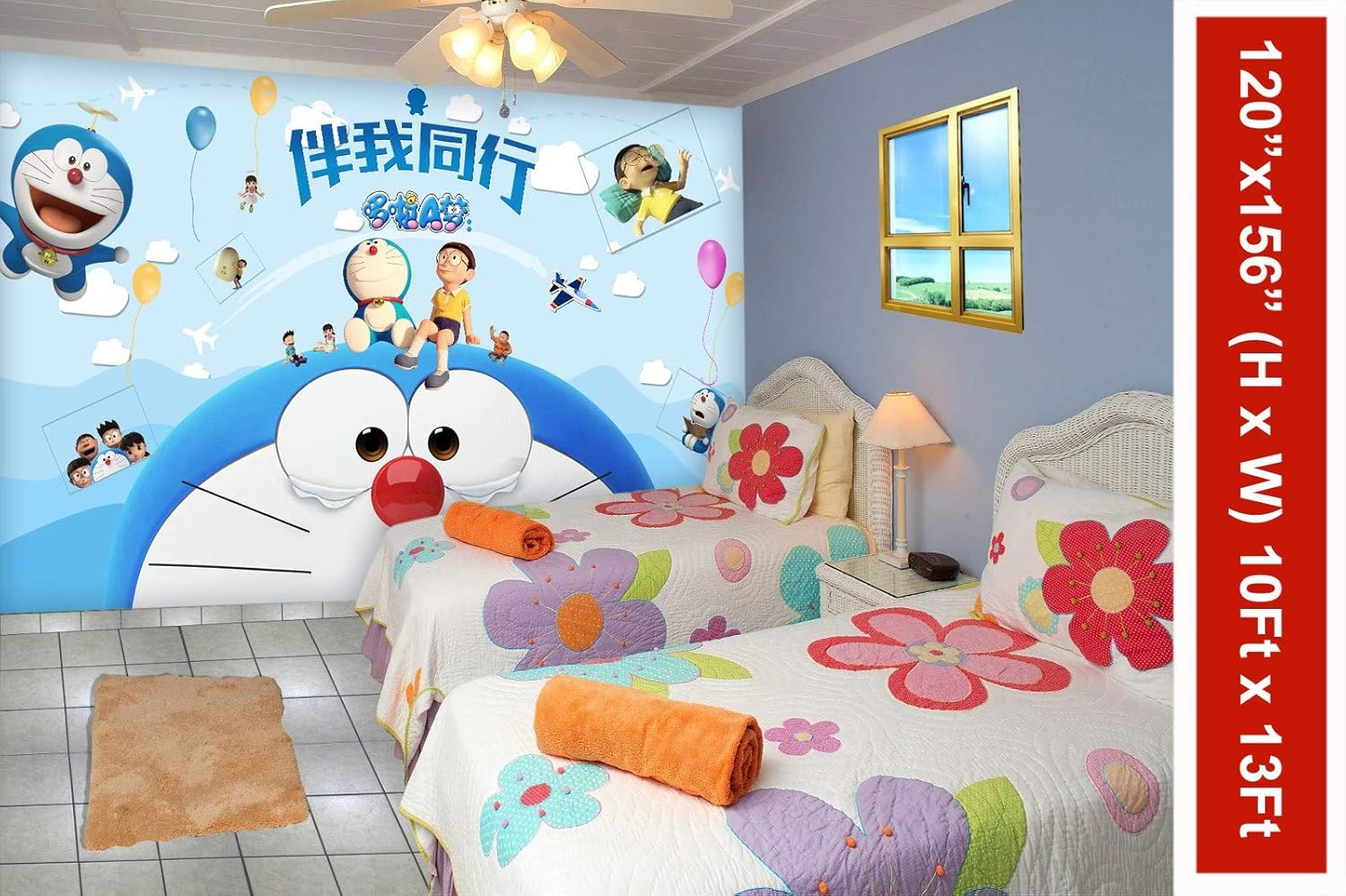 999store 3d Doraemon With His Best Friend Kids Room Wallpaper Non Woven 3x4 Feet Blue Amazon In Home Improvement