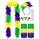 JULBEAR Mardi and Gras Accessory Costume, Purple Green Gold Accessories for Women with Feather Leg Warmers Headband Boa Eye Patch Carnival Outfits Party Favors Masquerade Parade Cosplay