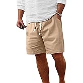 Comdecevis Men's Linen Shorts Casual Elastic Waist Drawstring Summer Beach Vacation Yoga Golf Shorts with Pockets