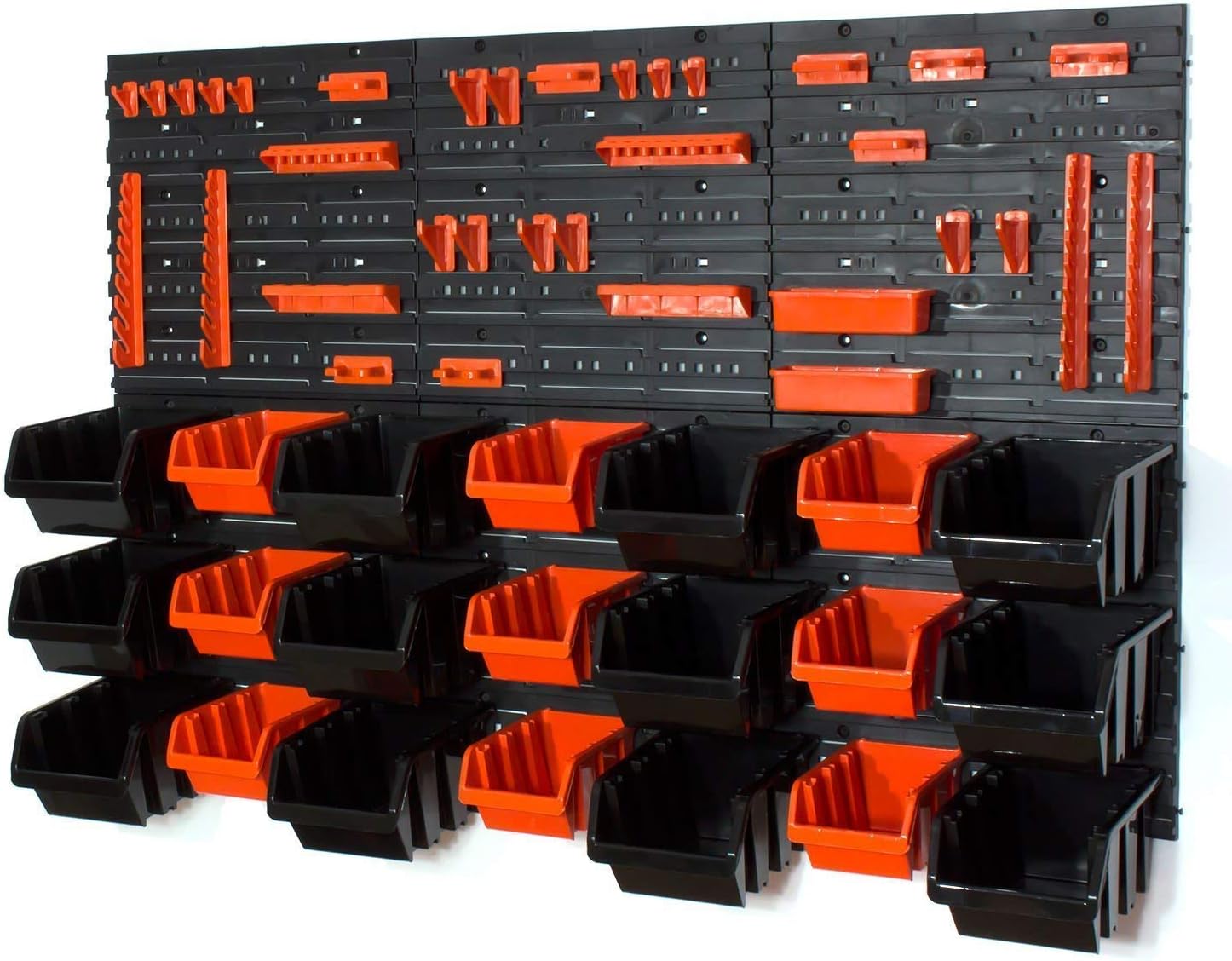 9 cajas de almacenamiento de color naranja tamaño M y 12 de color negro