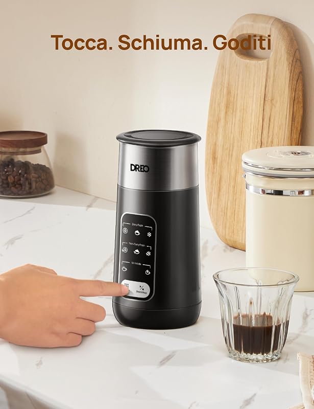 Montalatte Elettrico, 8-in-1 Montalatte per Latte, Cappuccino, Cioccolata Calda, 270ml Milk Frother in Acciaio Inossidabile per Schiuma Calda e Fredda, LED, Facile da Pulire