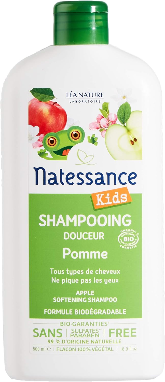 Natessance Apple Sulphate Free Organic Cosmetic Bio Kids Care Hair and Body Shower Gel for Kids 500 ml, other, 500 ml (Pack of 1)