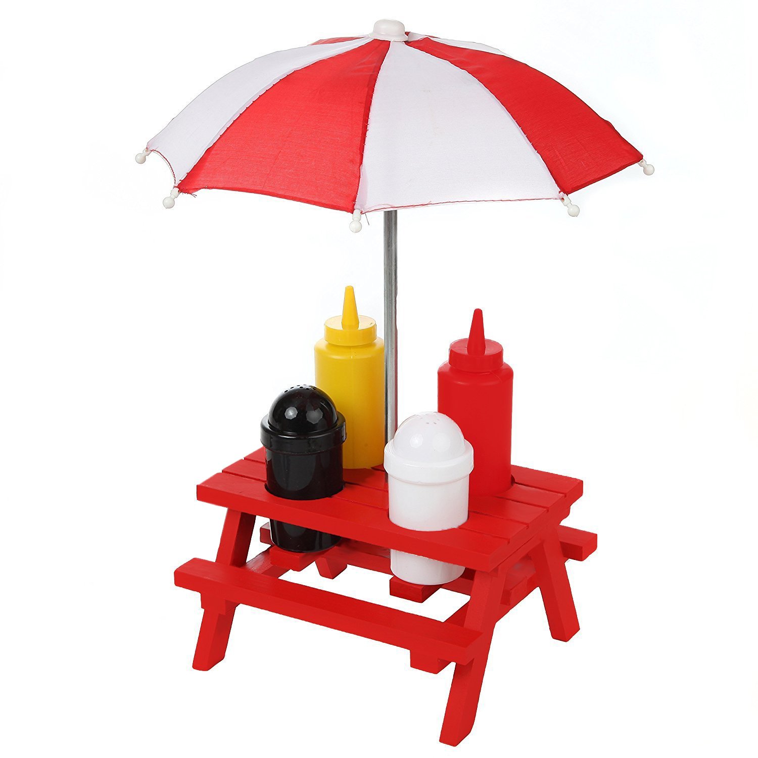 Miniature Picnic Table Backyard Condiment Holder Set, Red