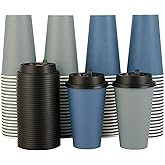 LITOPAK 100 Pack 16 oz Disposable Paper Coffee Cups with Lids | Set combination, Including cups and lids, blue and grey color, suitable for business, offices, schools, stores, home, travel